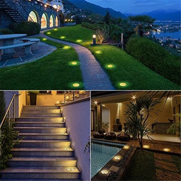16 Pack Solar Ground Lights 8 LED Waterproof Pathway Garden Lights Warm White main image 1